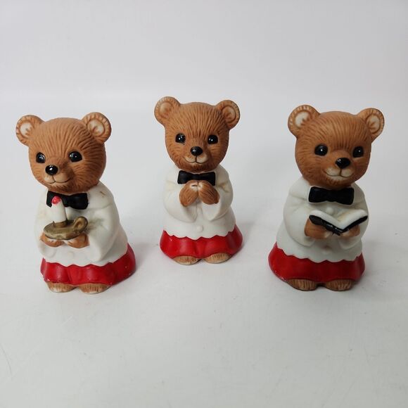 VINTAGE Christmas Choir Boy Bears HOMCO 5100 Set of 3 Singing w/ Candle & Hymnal - Picture 1 of 16